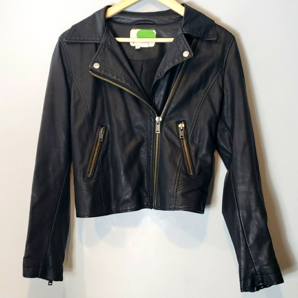 Anthropologie Jackets & Blazers - Anthropologie Faux Leather Jacket Black Womens XS Moto Classic